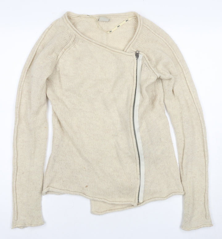 Object Women's Beige Full Zip Jumper, Size S, Casual Knit
