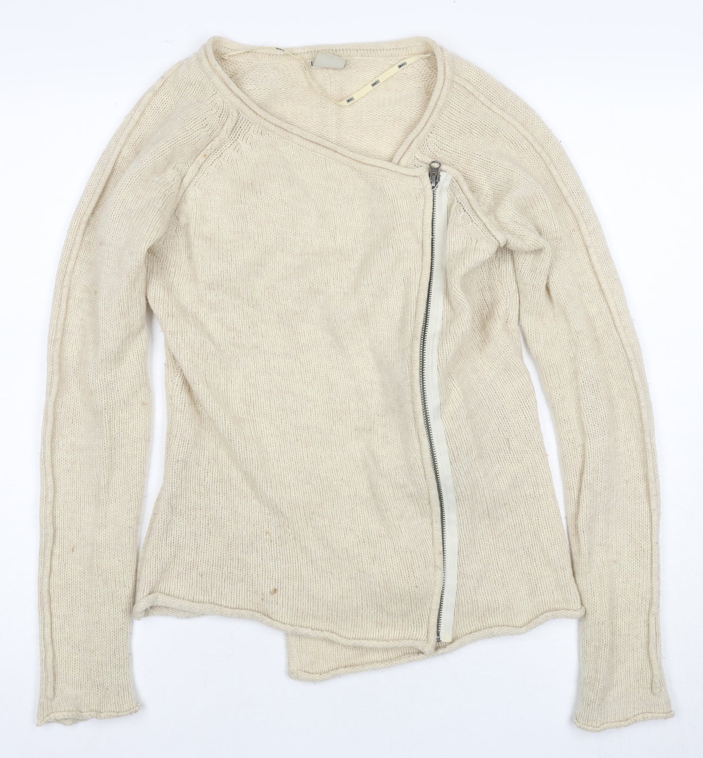 Object Women's Beige Full Zip Jumper, Size S, Casual Knit