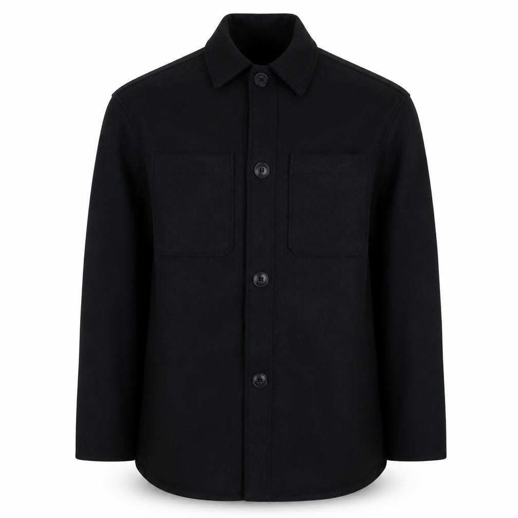 Front view of H&M Men's Black Wool Coat, 2XS, Mid-Length, Collared