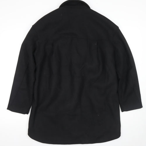 H&M Men's Black Wool Coat, 2XS, Mid-Length, Collared