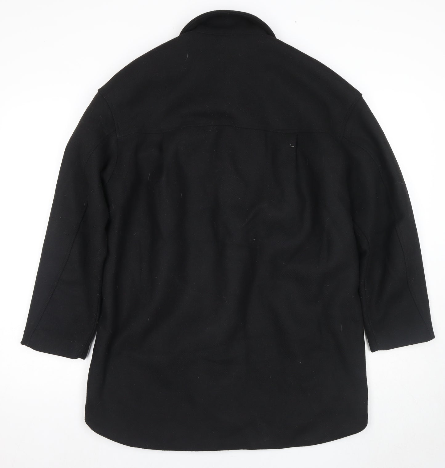 H&M Men's Black Wool Coat, 2XS, Mid-Length, Collared