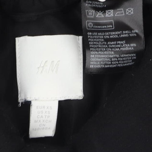 H&M Men's Black Wool Coat, 2XS, Mid-Length, Collared