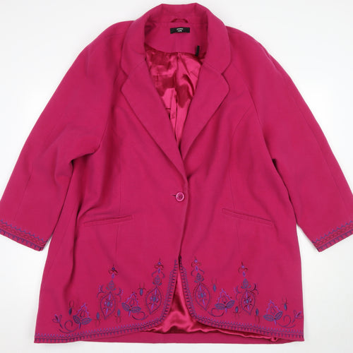 Joanna Hope Women's Pink Embroidered Mid-Length Coat Size 22