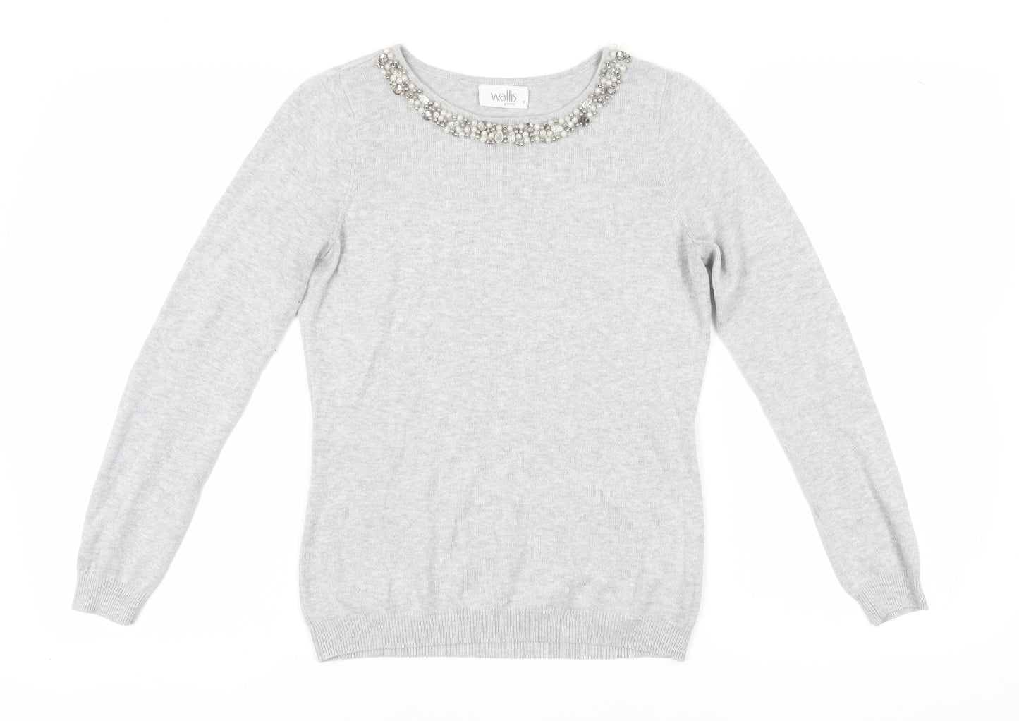 Wallis Petite Grey Beaded Crew Neck Women's Jumper Size 8