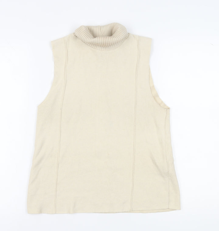 Zara Women's Beige Roll Neck Sleeveless Vest