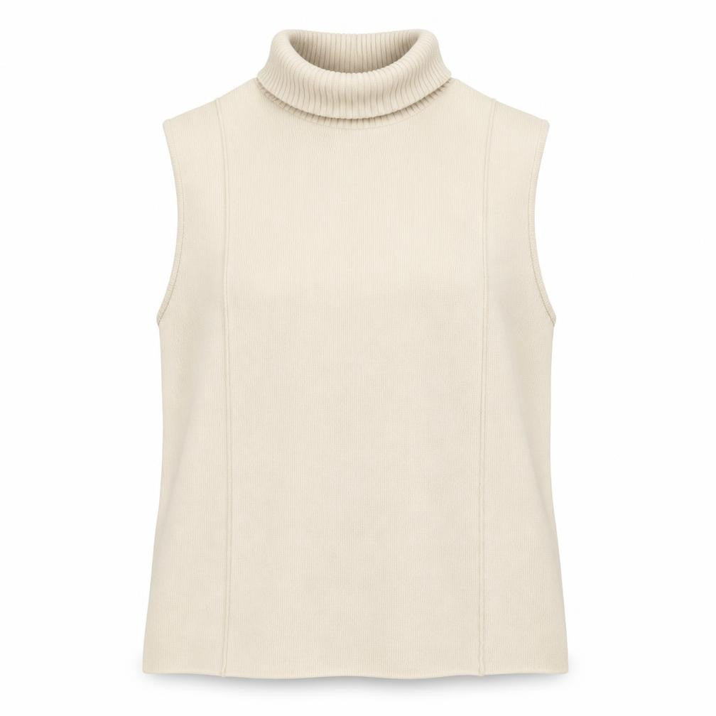 Front view of Zara Women's Beige Roll Neck Sleeveless Vest