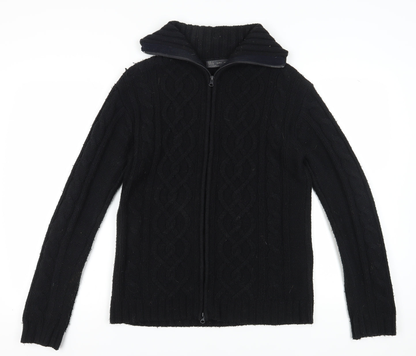 Zara Women’s Black L Cable-Knit Full Zip Jumper
