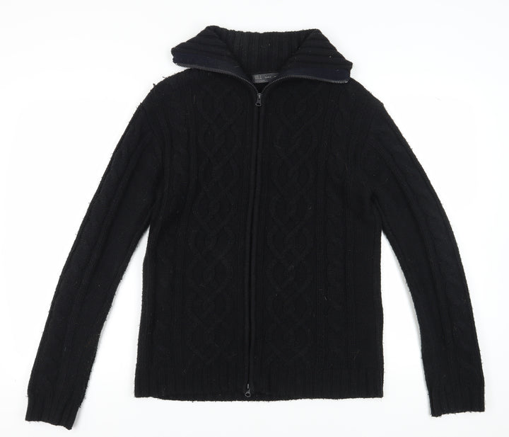 Zara Women’s Black L Cable-Knit Full Zip Jumper