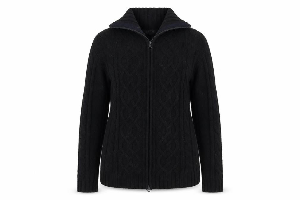 Front view of Zara Women’s Black L Cable-Knit Full Zip Jumper