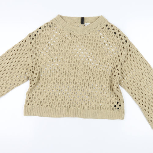 H&M Women Beige Pullover Jumper Size 10 Open-Knit