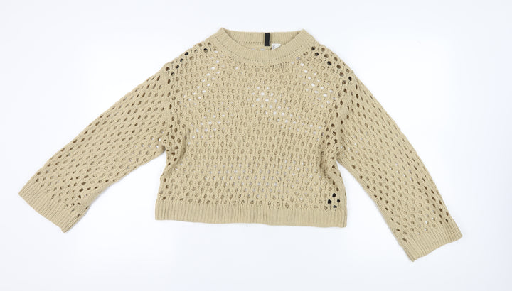 H&M Women Beige Pullover Jumper Size 10 Open-Knit