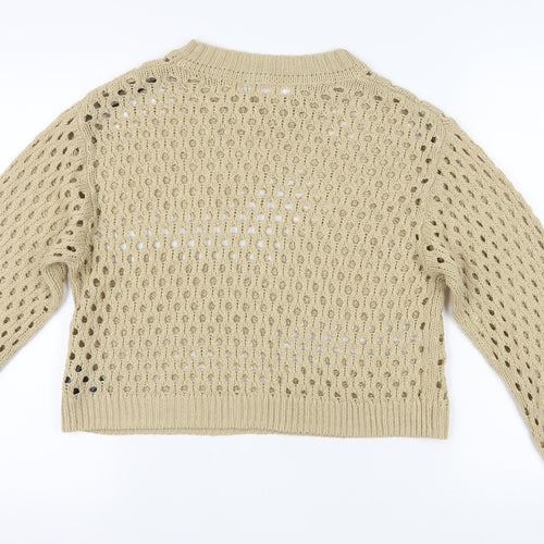 H&M Women Beige Pullover Jumper Size 10 Open-Knit