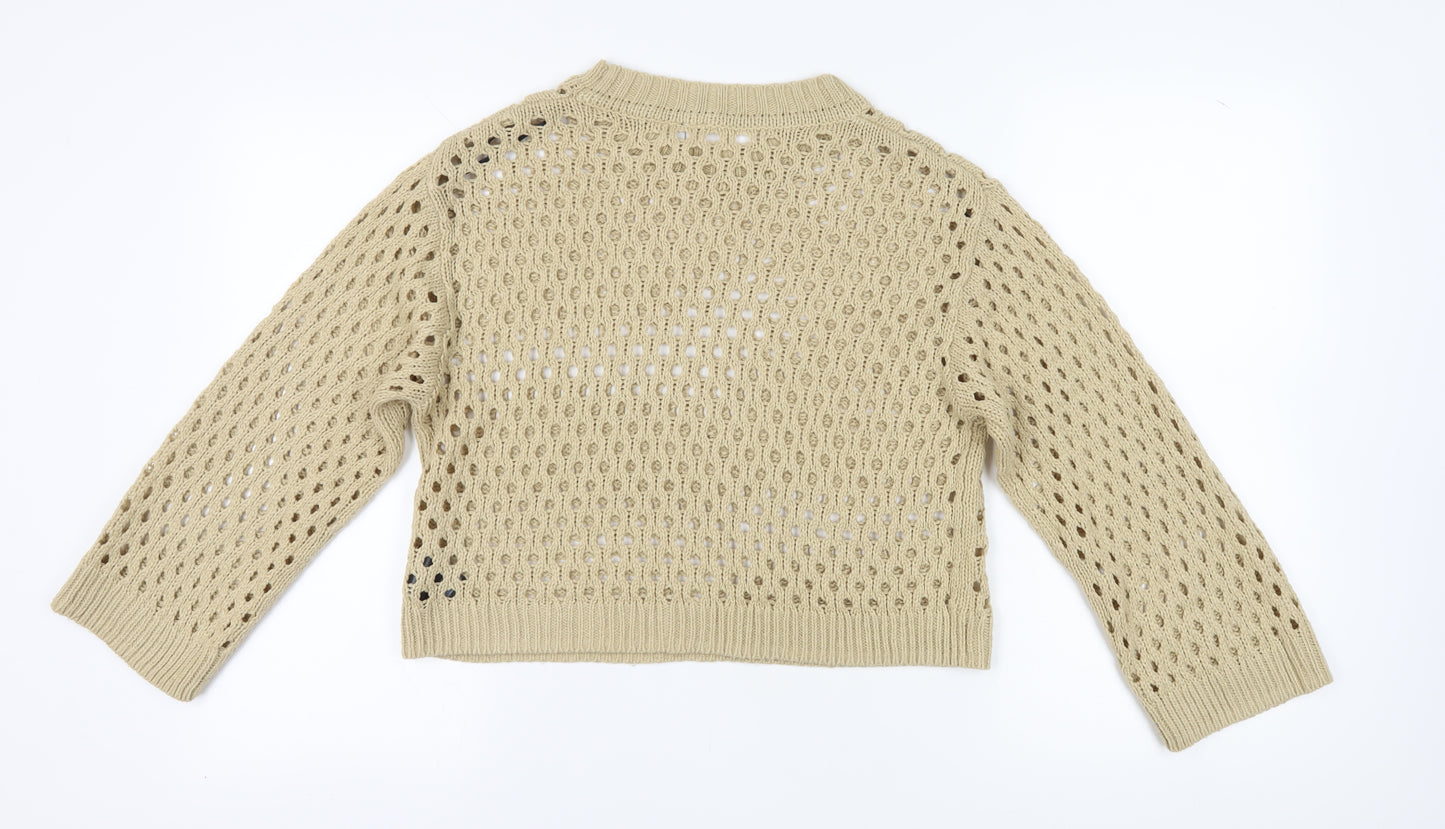 H&M Women Beige Pullover Jumper Size 10 Open-Knit