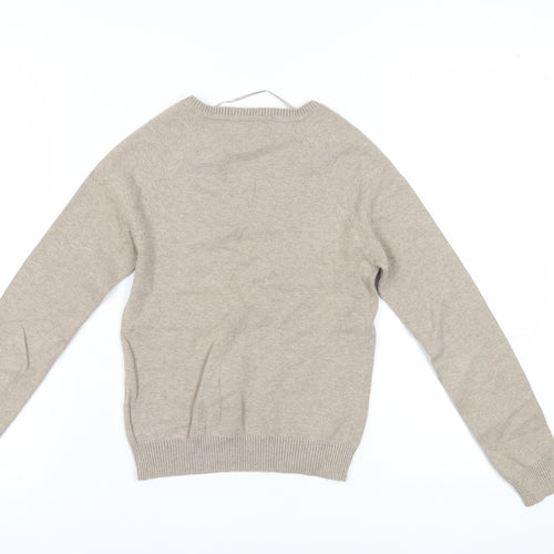 ZARA Women's Beige V-Neck Cotton Blend Jumper S