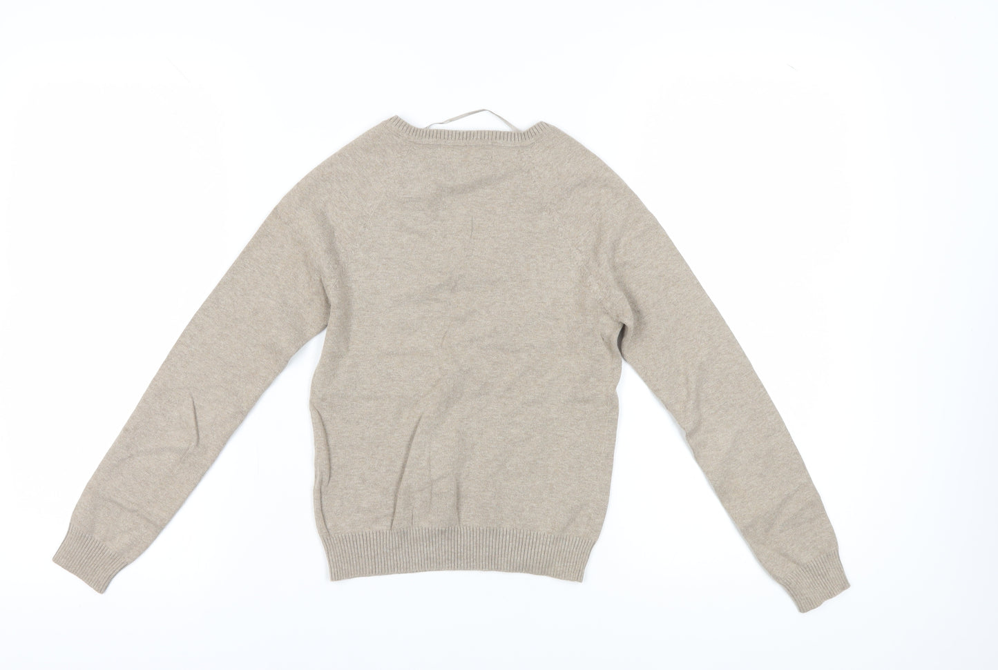 ZARA Women's Beige V-Neck Cotton Blend Jumper S