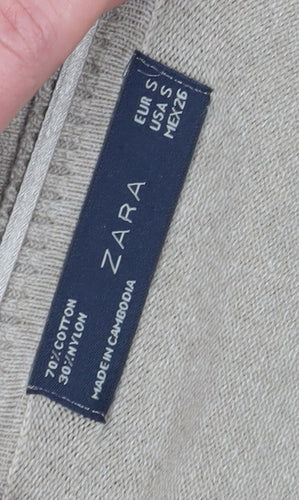 ZARA Women's Beige V-Neck Cotton Blend Jumper S