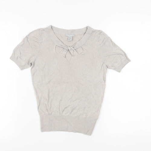 H&M Women's Beige Bow Neck Top XS