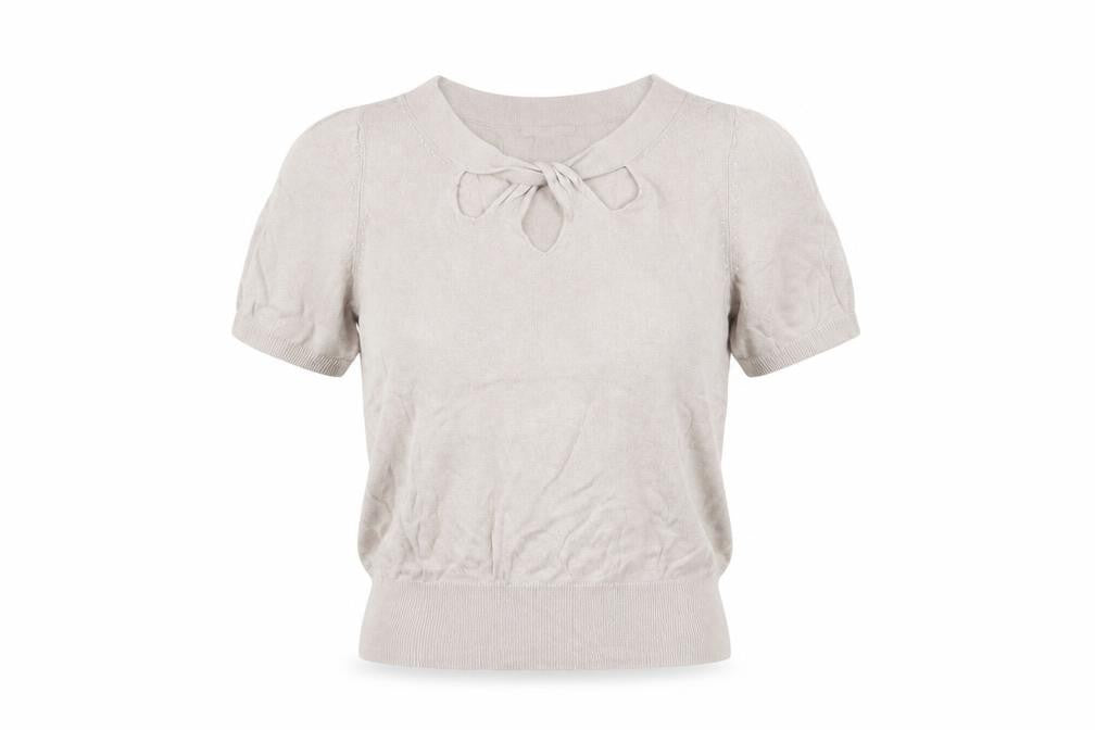 Front view of H&M Women's Beige Bow Neck Top XS
