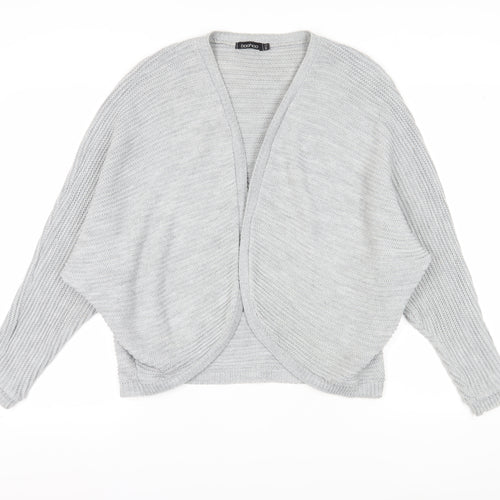 Boohoo Women's Grey Cardigan M/L, V-Neck, Open-Knit