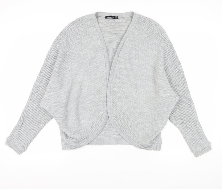 Boohoo Women's Grey Cardigan M/L, V-Neck, Open-Knit