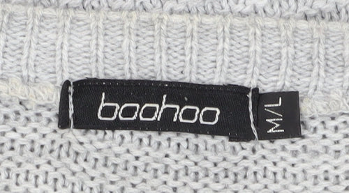 Boohoo Women's Grey Cardigan M/L, V-Neck, Open-Knit
