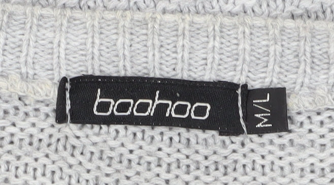 Boohoo Women's Grey Cardigan M/L, V-Neck, Open-Knit