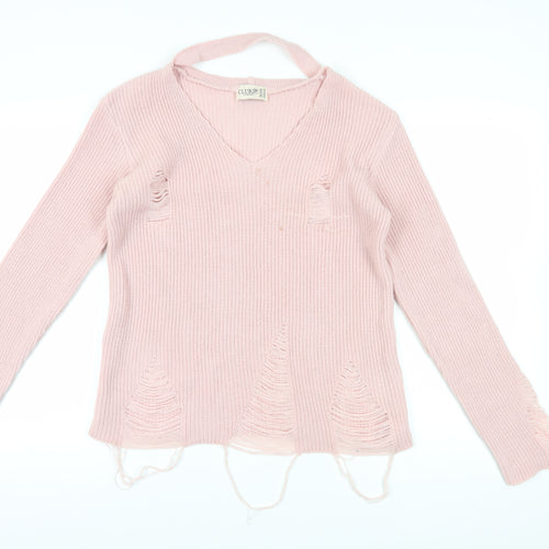 Club L London Women's Pink Distressed Pullover Size 14