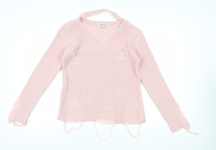Club L London Women's Pink Distressed Pullover Size 14