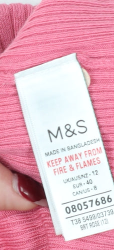 Marks and Spencer Women's Pink Roll Neck Jumper Size 12