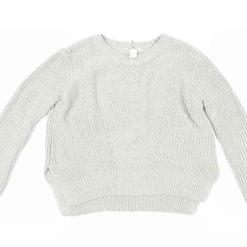 H&M Women's Grey Cable-Knit Crew Neck Jumper Size 12