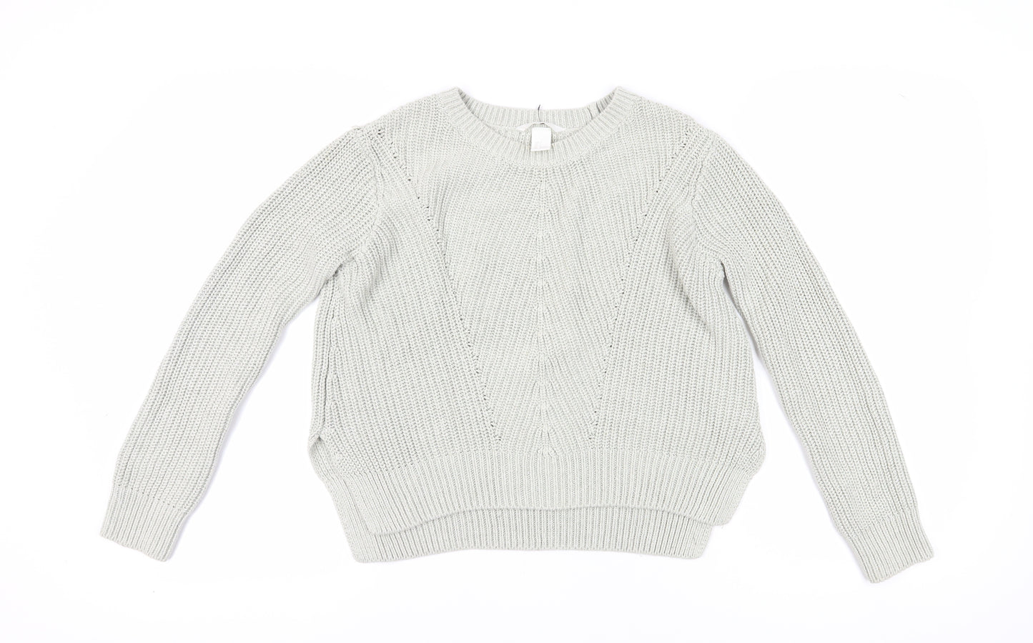 H&M Women's Grey Cable-Knit Crew Neck Jumper Size 12