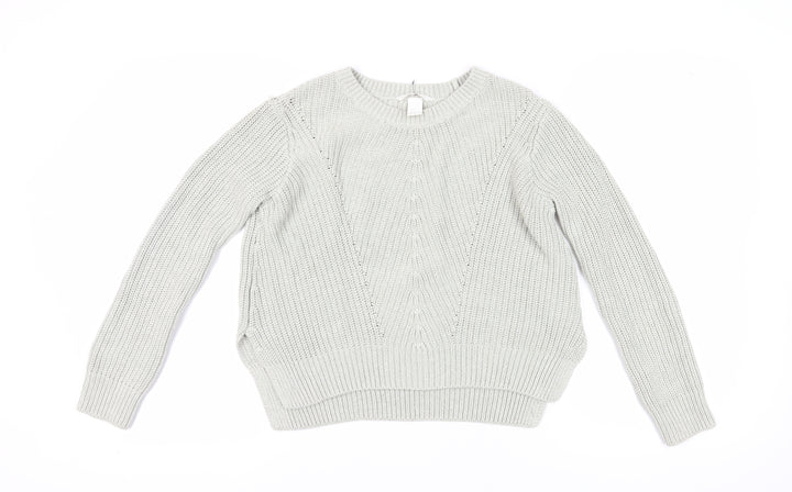 H&M Women's Grey Cable-Knit Crew Neck Jumper Size 12