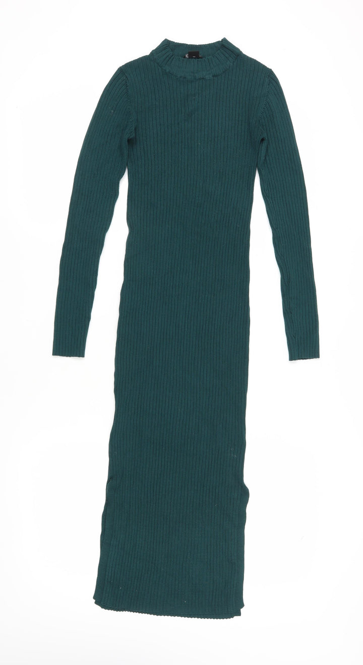 Monki Women's Green Midi Sheath Knit Dress XS