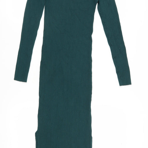 Monki Women's Green Midi Sheath Knit Dress XS