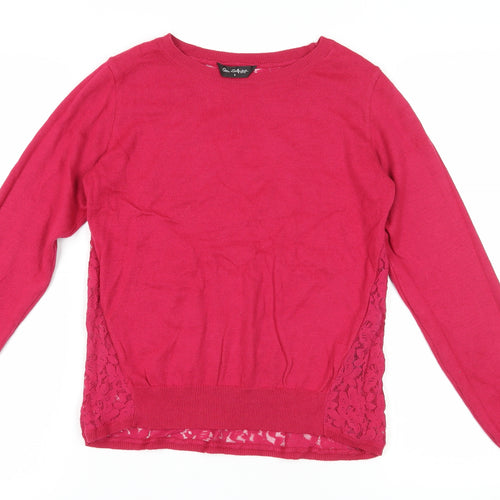 Miss Selfridge Women's Pink Pullover Jumper Size 6 with Lace Accents