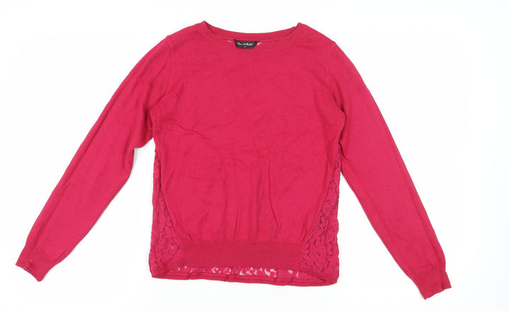 Miss Selfridge Women's Pink Pullover Jumper Size 6 with Lace Accents