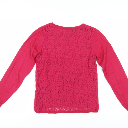 Miss Selfridge Women's Pink Pullover Jumper Size 6 with Lace Accents