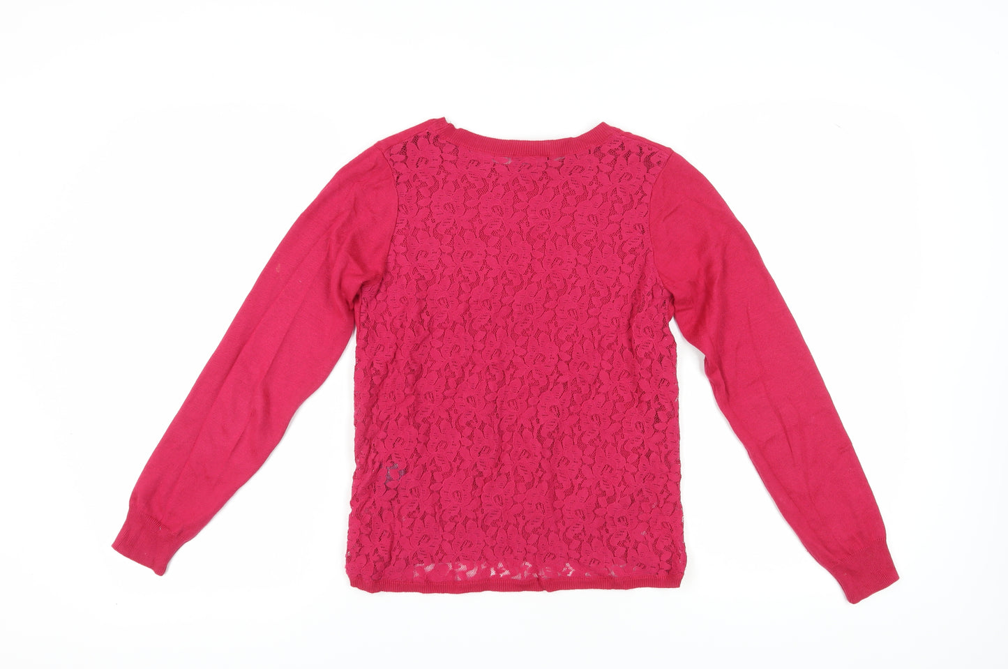 Miss Selfridge Women's Pink Pullover Jumper Size 6 with Lace Accents