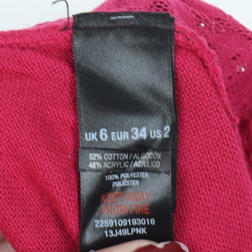 Miss Selfridge Women's Pink Pullover Jumper Size 6 with Lace Accents