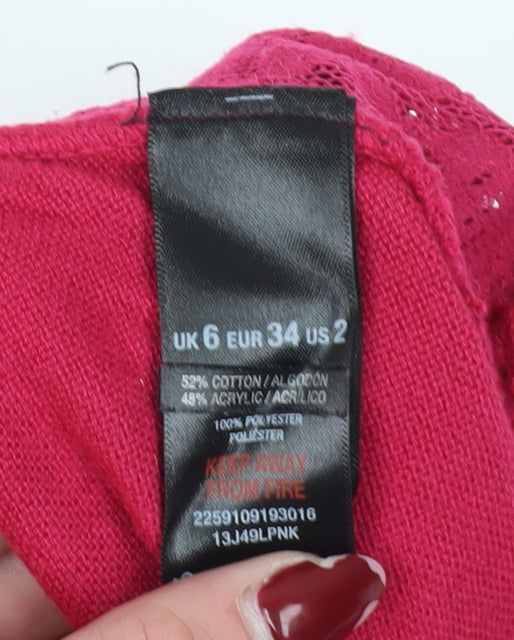 Miss Selfridge Women's Pink Pullover Jumper Size 6 with Lace Accents