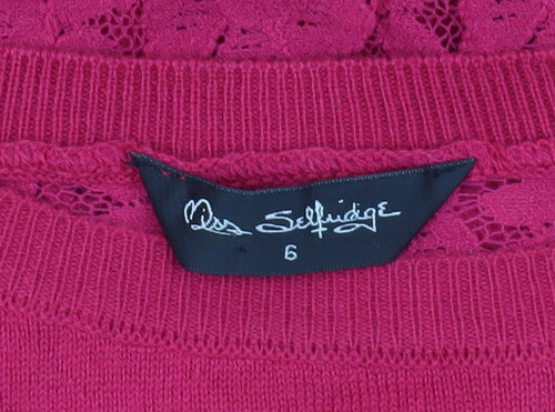 Miss Selfridge Women's Pink Pullover Jumper Size 6 with Lace Accents