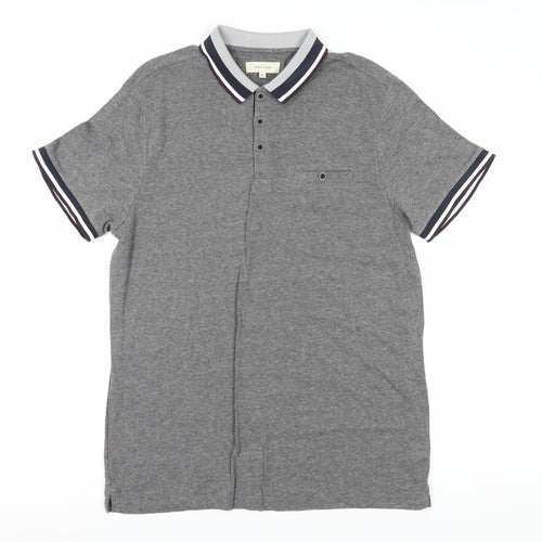 River Island Men's Grey Polo Shirt Medium