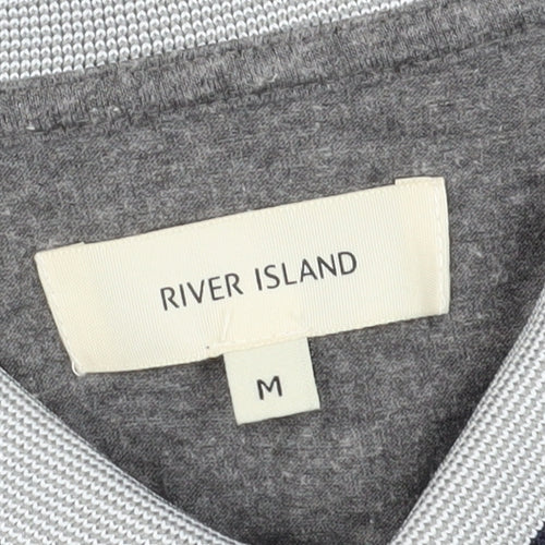 River Island Men's Grey Polo Shirt Medium