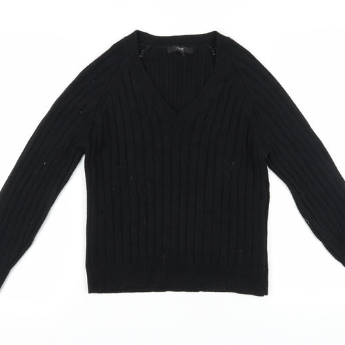 Next Women's Black V-Neck Cable Knit Pullover Jumper M