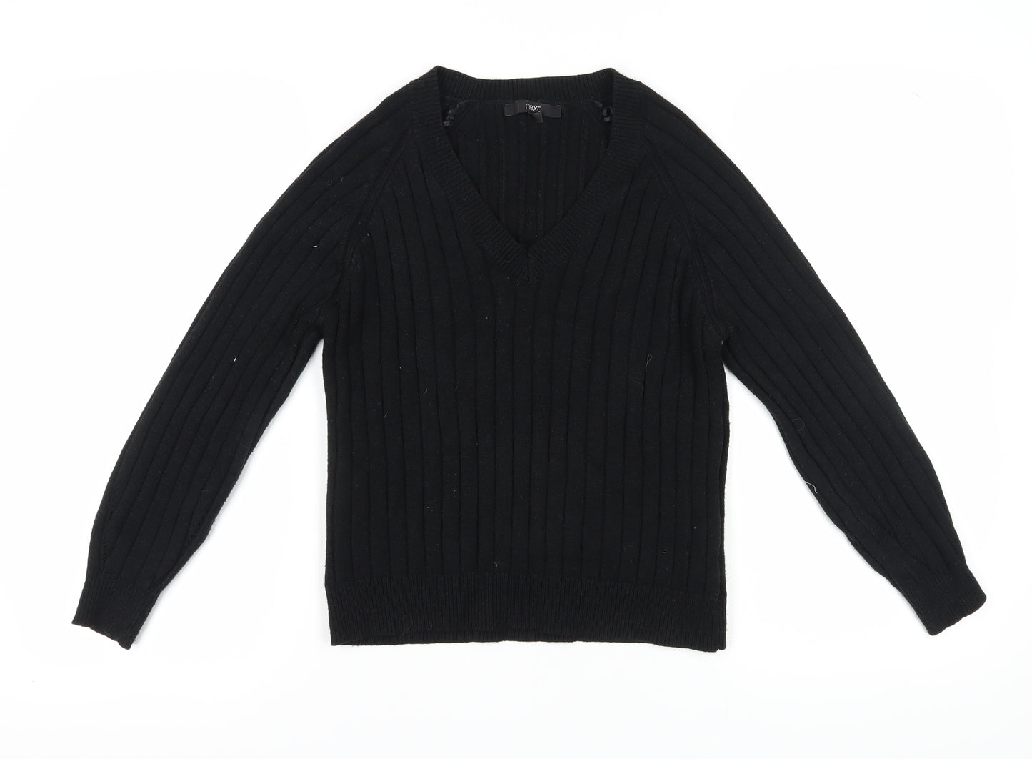 Next Women's Black V-Neck Cable Knit Pullover Jumper M