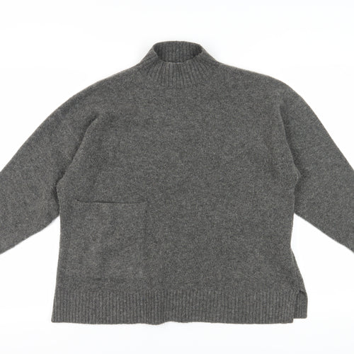 Zara Women's Grey Mock Neck Wool Blend Pullover Jumper