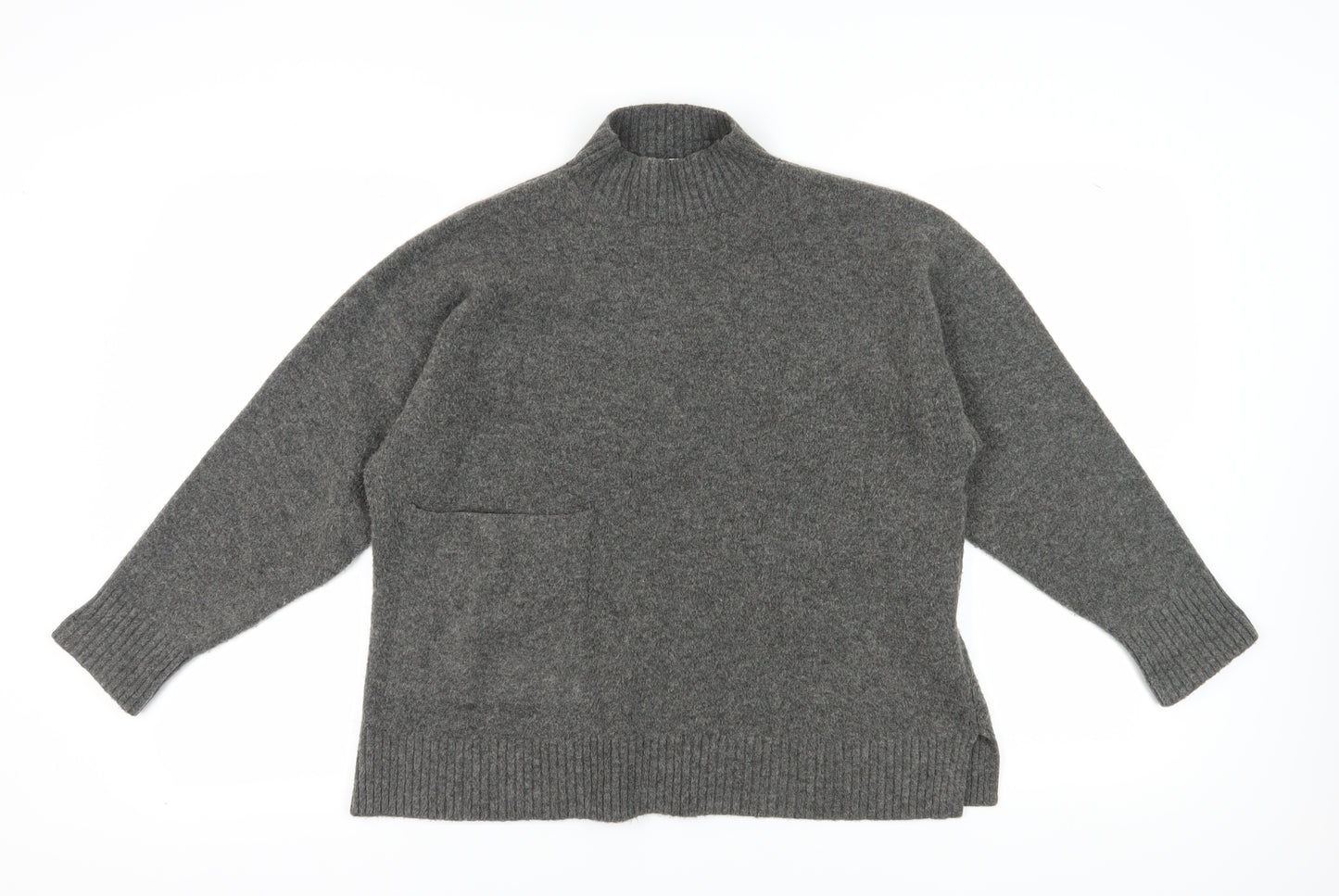 Zara Women's Grey Mock Neck Wool Blend Pullover Jumper
