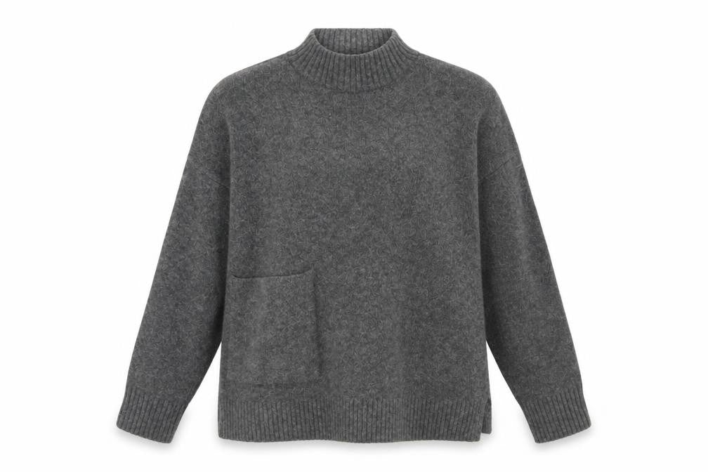 Front view of Zara Women's Grey Mock Neck Wool Blend jumper