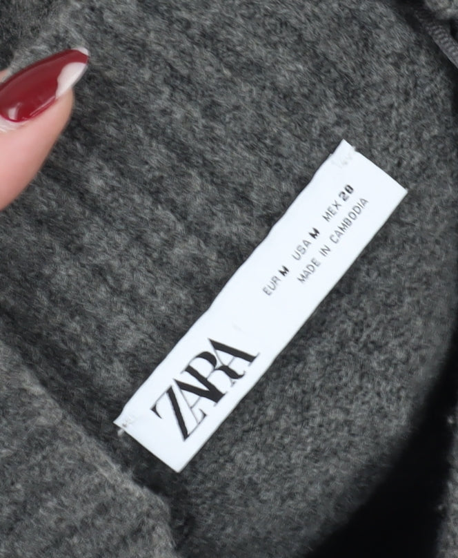 Zara Women's Grey Mock Neck Wool Blend Pullover Jumper