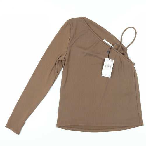 MNG Women's Brown One Shoulder Blouse, Size 14